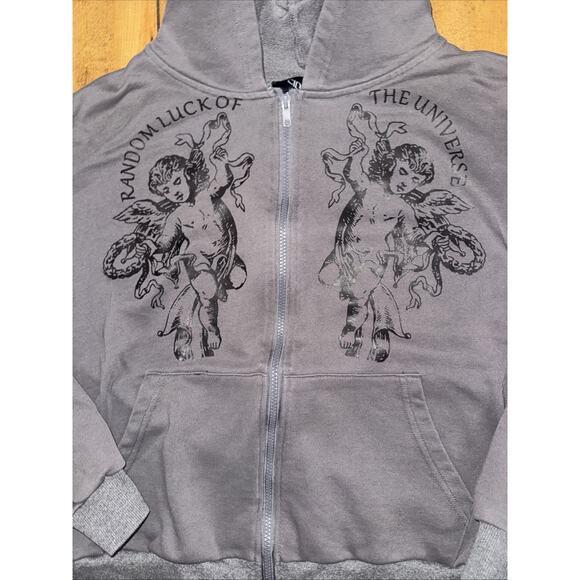 Cider Cropped Full Zip Hoodie Gray Small Angels Graphic Streetwear Y2K 24x21 - Picture 2 of 6